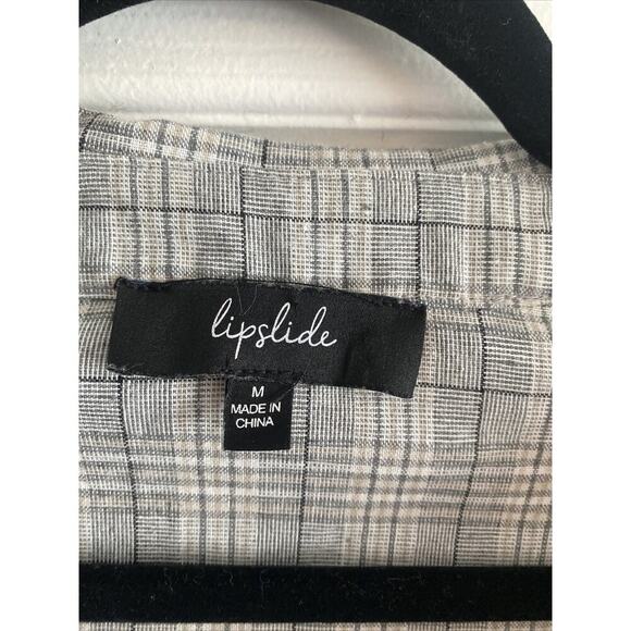 Lipslide Women's Medium Plaid Collared Faux Wrap Top Pearl Button Corpcore - Picture 4 of 5